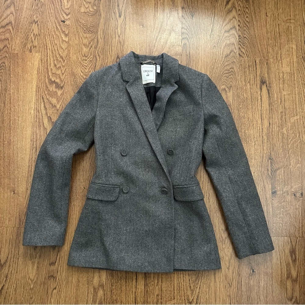 ERDEM X H&M Gray Double-Breasted lined Blazer casual size 2 collared wool blend